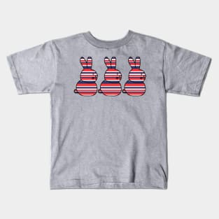 Three Bunnies Red and Blue Stripes Kids T-Shirt